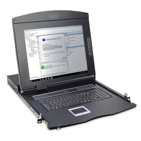 Digitus Konsola modułowa z monitorem TFT o przekątnej 17" (43,2 cm), 8-portowym przełącznikiem KVM & touchpadem, klawiatura amer Digitus Konsola modułowa z monitorem TFT o przekątnej 17" (43,2 cm), 8-portowym przełącznikiem KVM & touchpadem, klawiatura amer